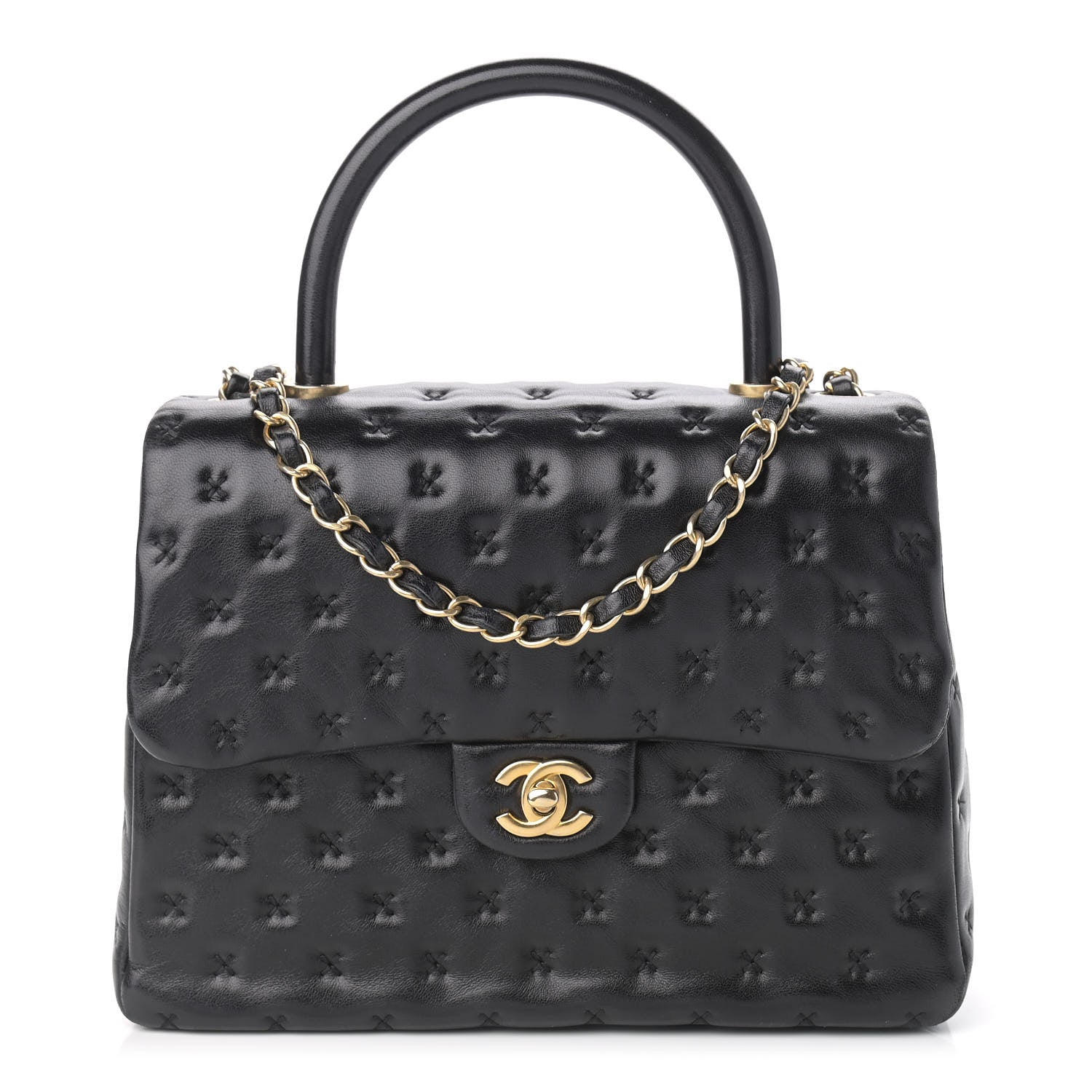 Chanel Lambskin Cross Stitch Small Coco Handle Flap Dark Black 1 of 10
