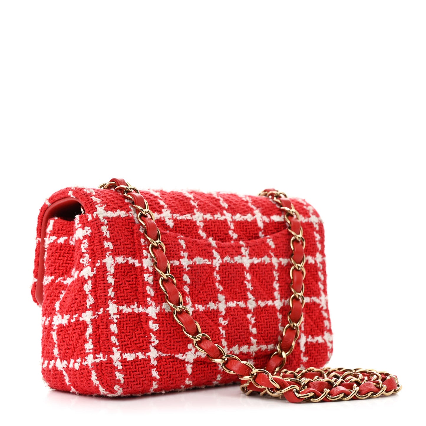 Tweed Quilted Mini Rectangular Flap White Red
