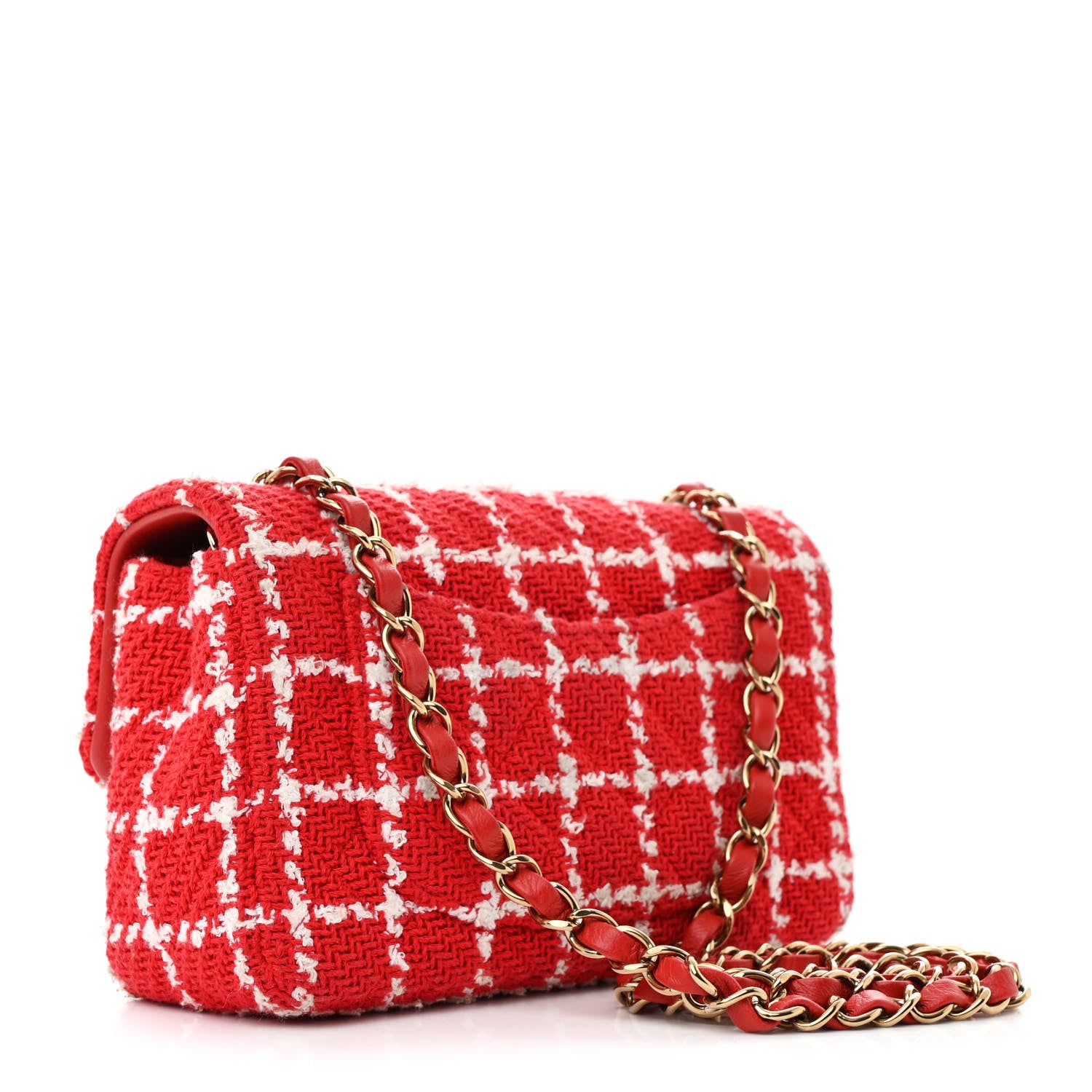 Chanel Tweed Quilted Mini Rectangular Flap White Red 3 of 13