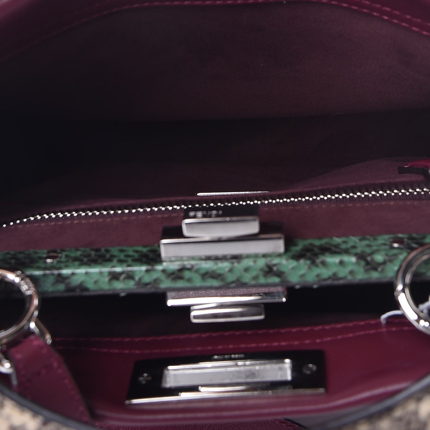 Calfskin Elaphe Lace Up Medium Peekaboo Iconic Satchel Bordeaux Beige Verde