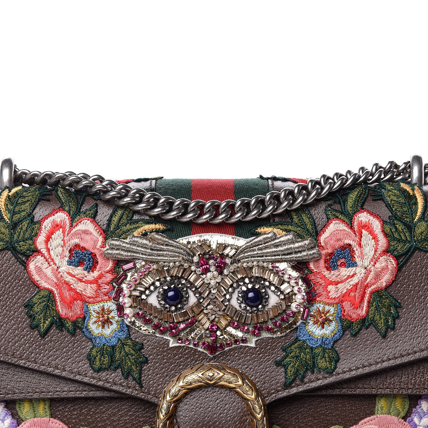 Gucci Calfskin Web Owl Embroidered Medium Dionysus Shoulder Bag New Acero Multicolor 11 of 11