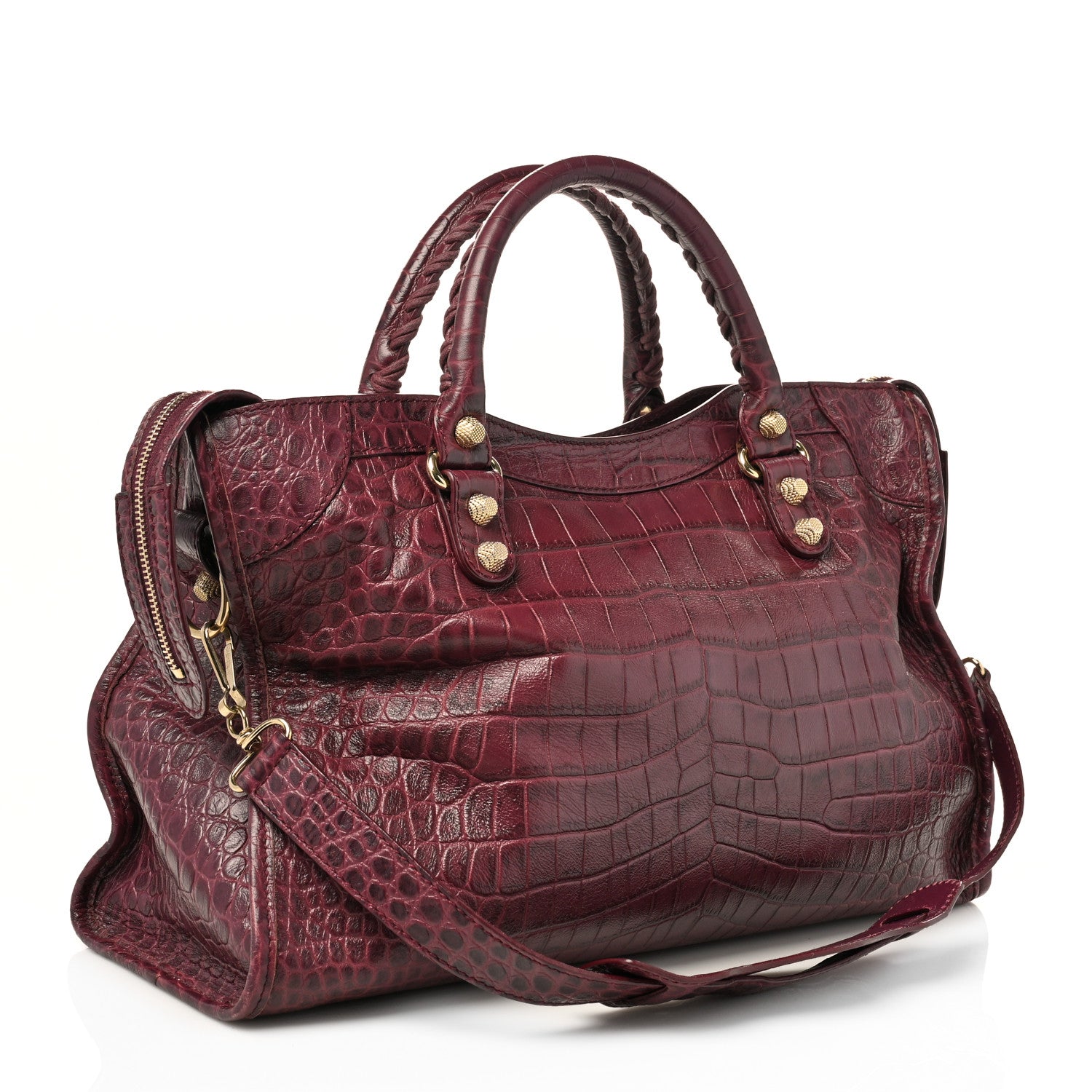 Balenciaga Calfskin Crocodile Embossed Giant 12 Gold Hardware City Violet Prune 2 of 9