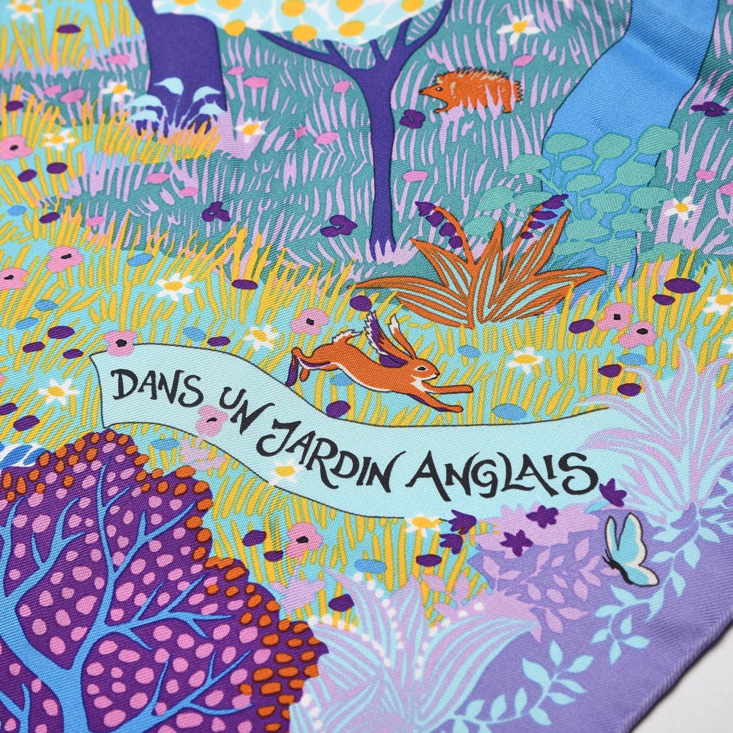 Hermes Silk Dans Un Jardin Anglais Scarf 90 Lilac Aqua Bleu 3 of 6
