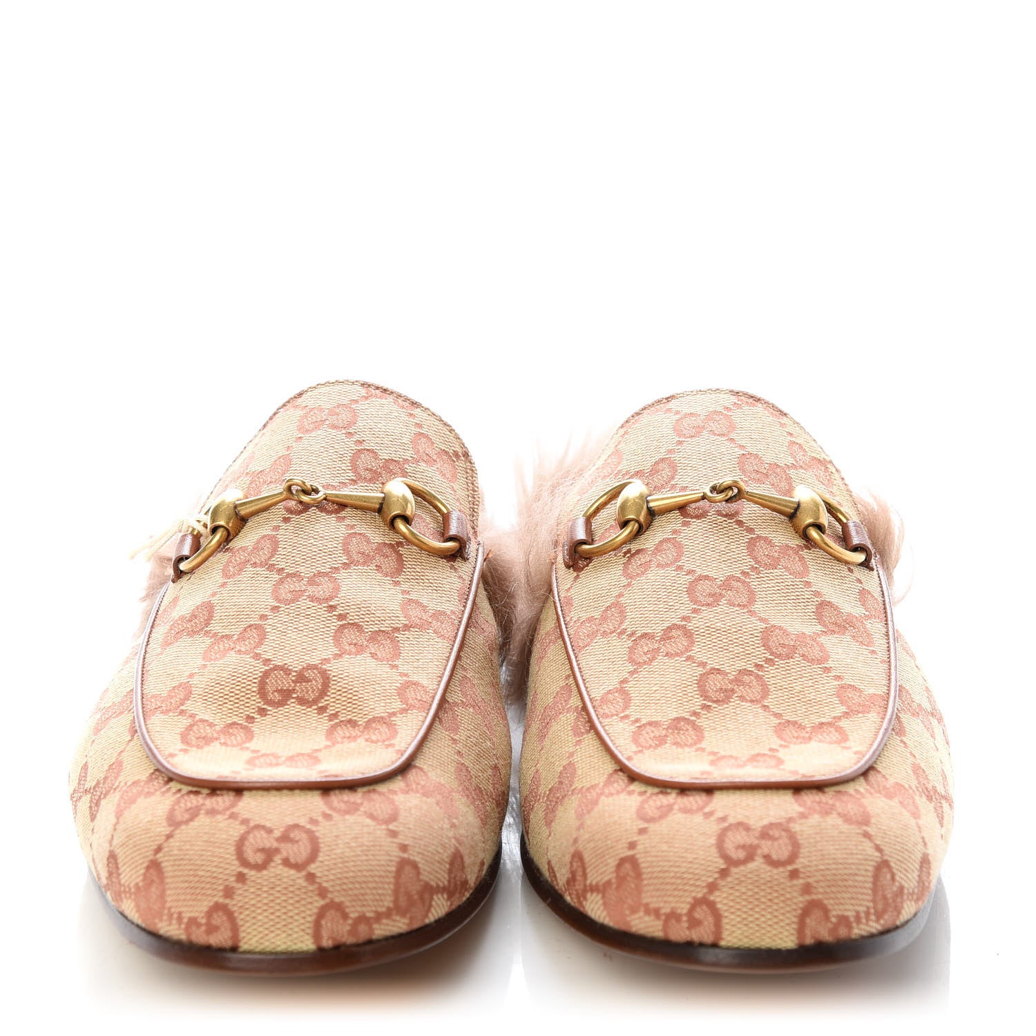 Gucci GG Monogram Fur Mens Princetown Slippers 10 Beige Ruggine Rust 2 of 10
