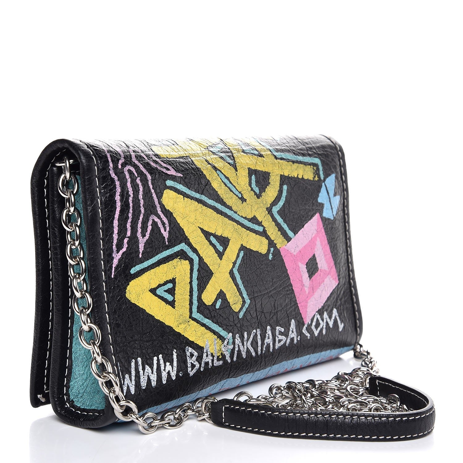Balenciaga Agneau Arena Graffiti All Over Bazar Chain Shoulder Bag Black Multicolor 3 of 6