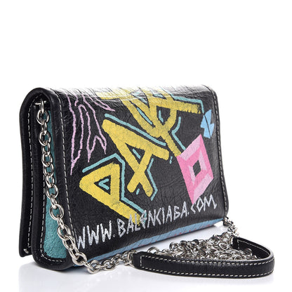 Balenciaga Agneau Arena Graffiti All Over Bazar Chain Shoulder Bag Black Multicolor 3 of 6