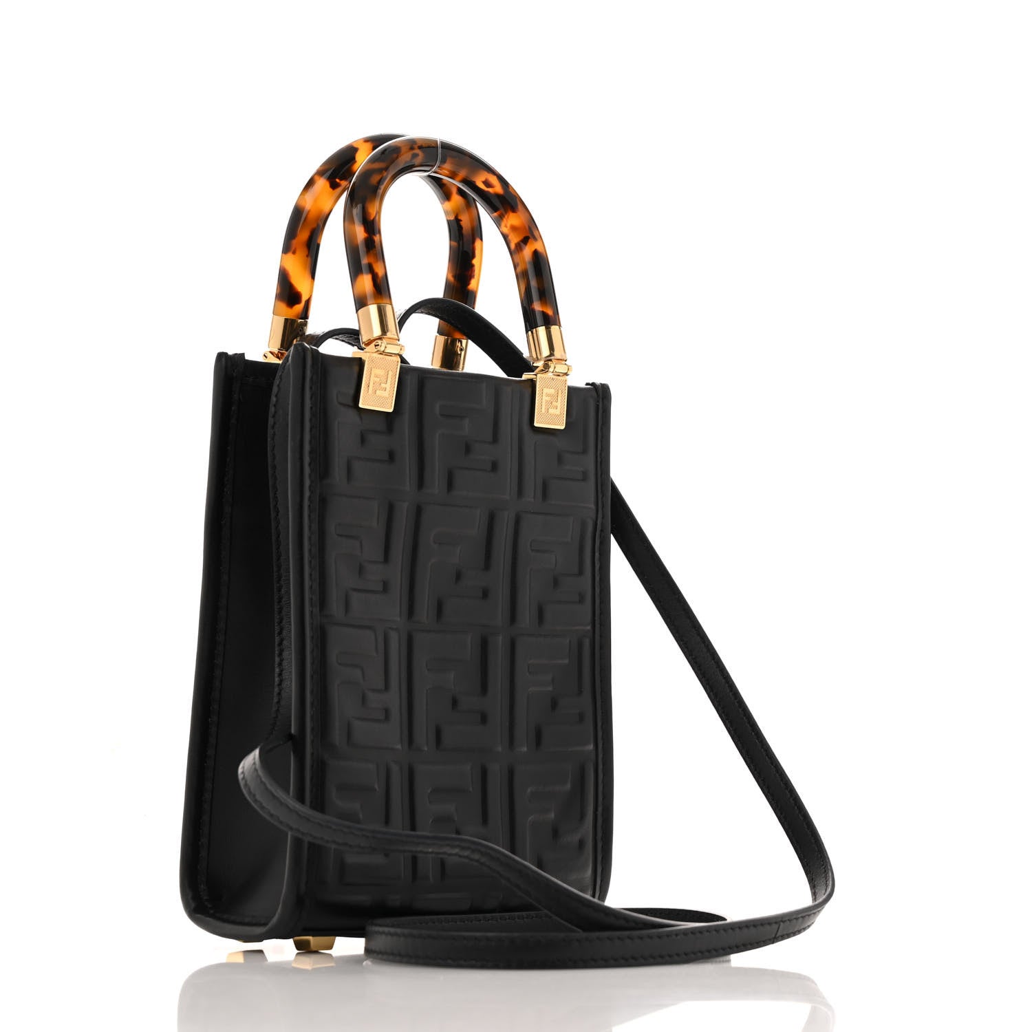 Fendi Vitello Plexiglass FF Embossed Mini Fendi Sunshine Shopper Tote Black 3 of 12