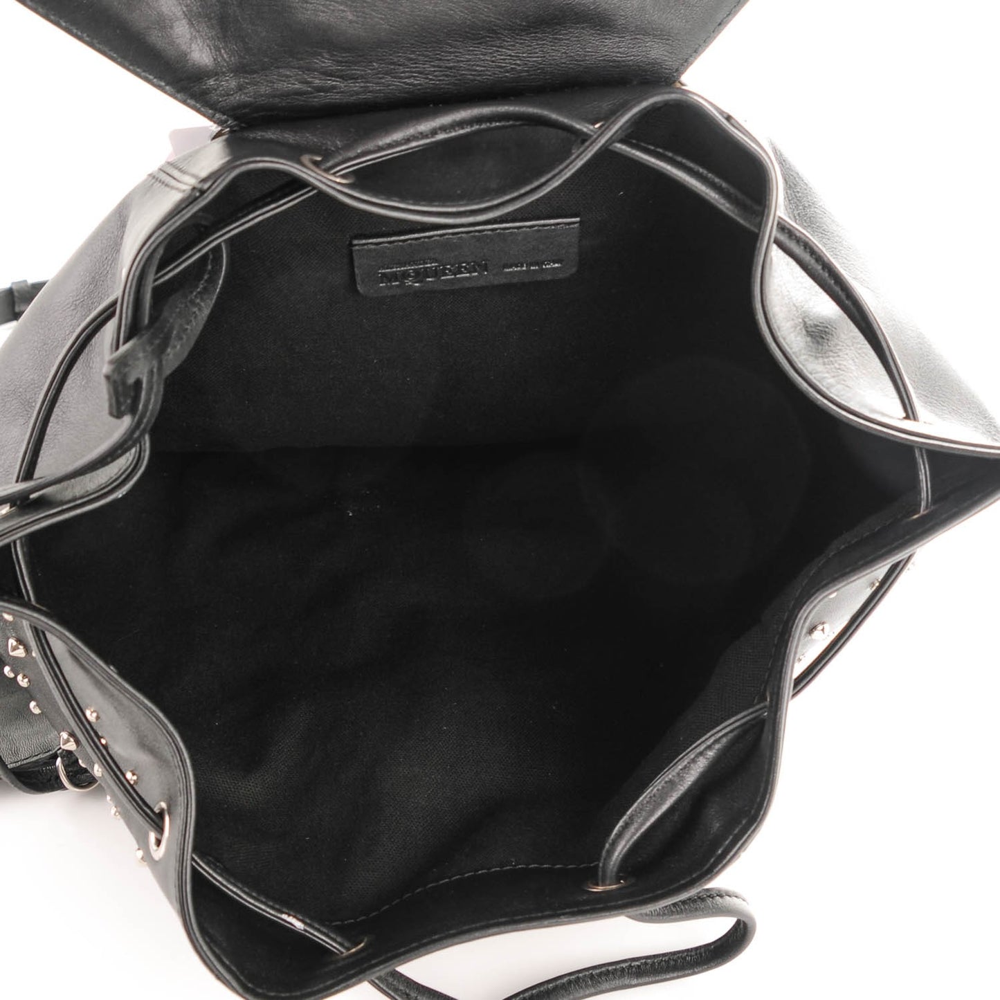 Calfskin Studded Padlock Zip Backpack Black