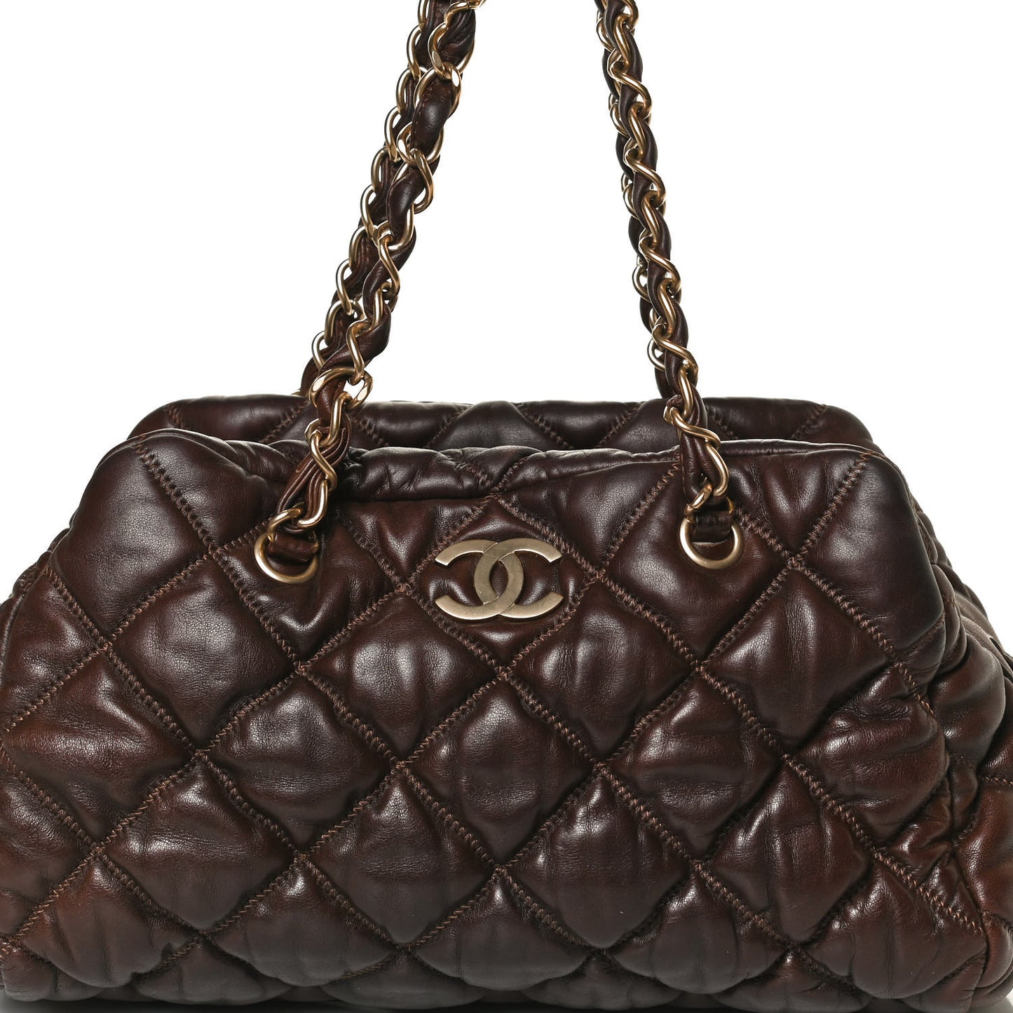 Calfskin Bubble Quilt Bowler Dark Brown