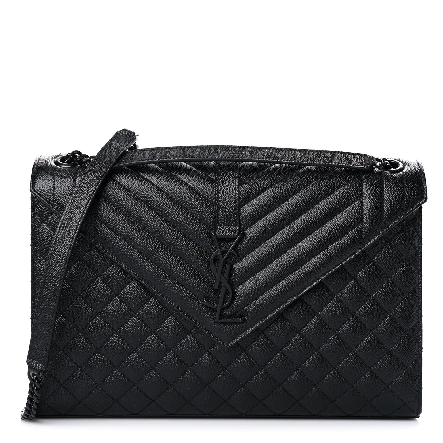 Grain De Poudre Textured Mixed Matelasse Large Triquilt Monogram Monochrome Satchel Black