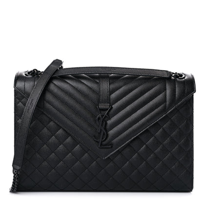 Saint Laurent Grain De Poudre Textured Mixed Matelasse Large Triquilt Monogram Monochrome Satchel Black 1 of 10