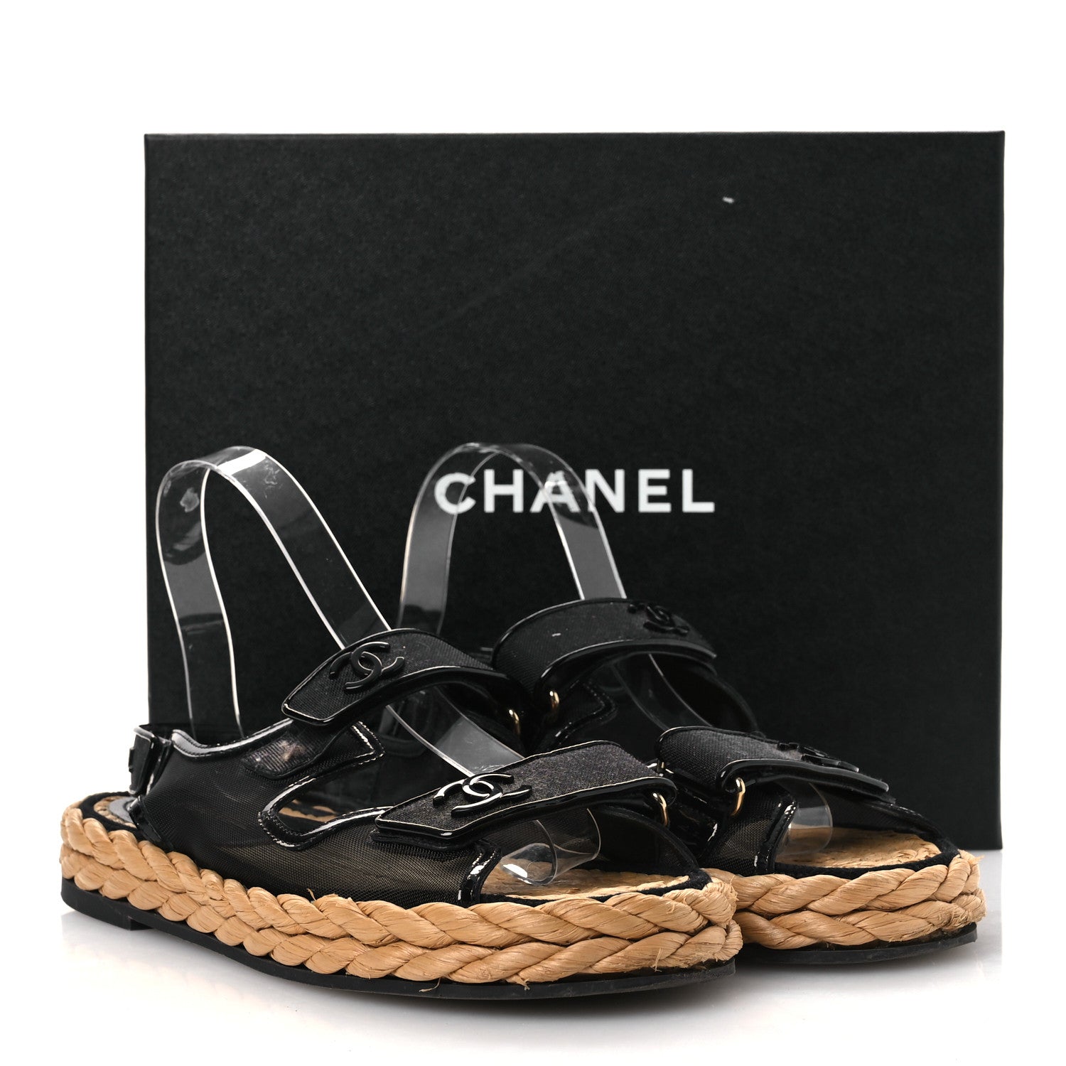 Chanel Mesh Patent Calfskin Velcro Dad Sandals 40 Black 14 of 14
