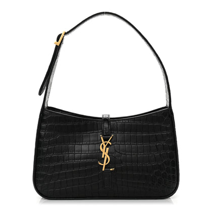 Saint Laurent Calfskin Crocodile Embossed Le 5 A 7 Hobo Black 1 of 11