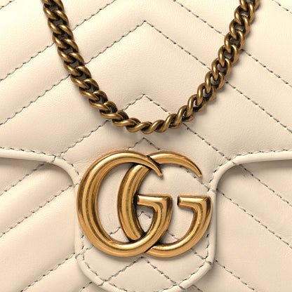 Gucci Calfskin Matelasse Mini GG Marmont Shoulder Bag With Card Holder White Black 9 of 14