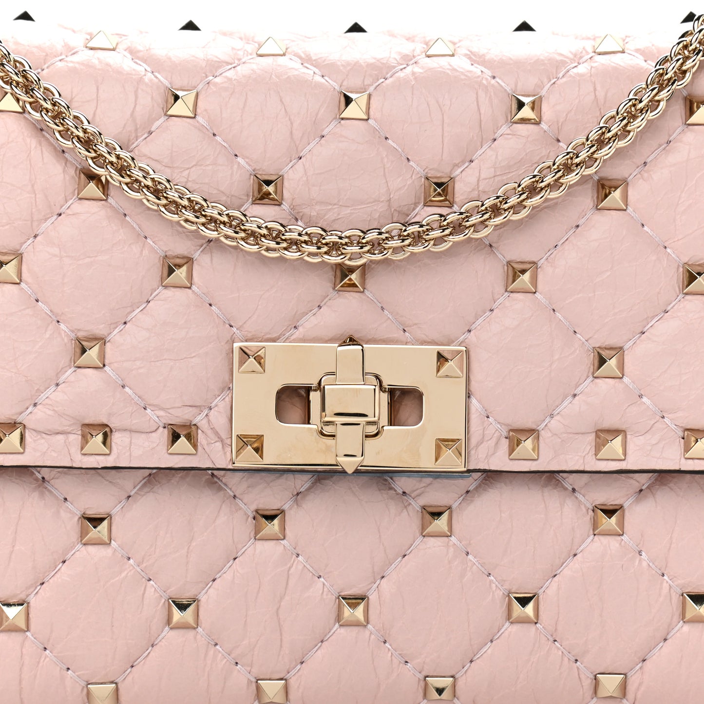 Craquele Nappa Rockstud Spike Wallet on Chain Water Rose