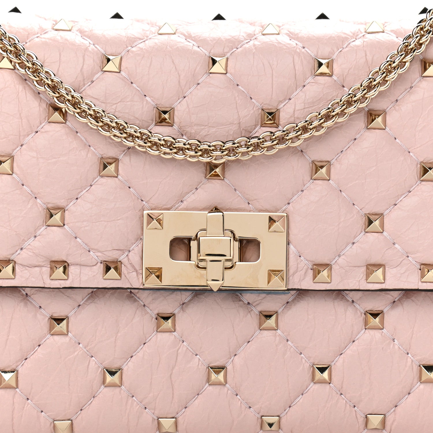 Valentino Garavani Craquele Nappa Rockstud Spike Wallet on Chain Water Rose 10 of 10