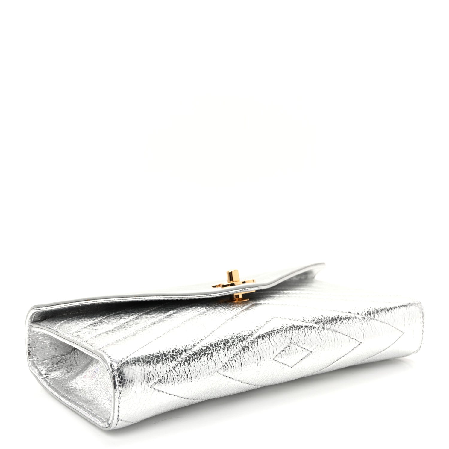 Chanel Metallic Aged Calfskin Chevron Quilted Top Handle Envelope Clutch Silver 4 of 10