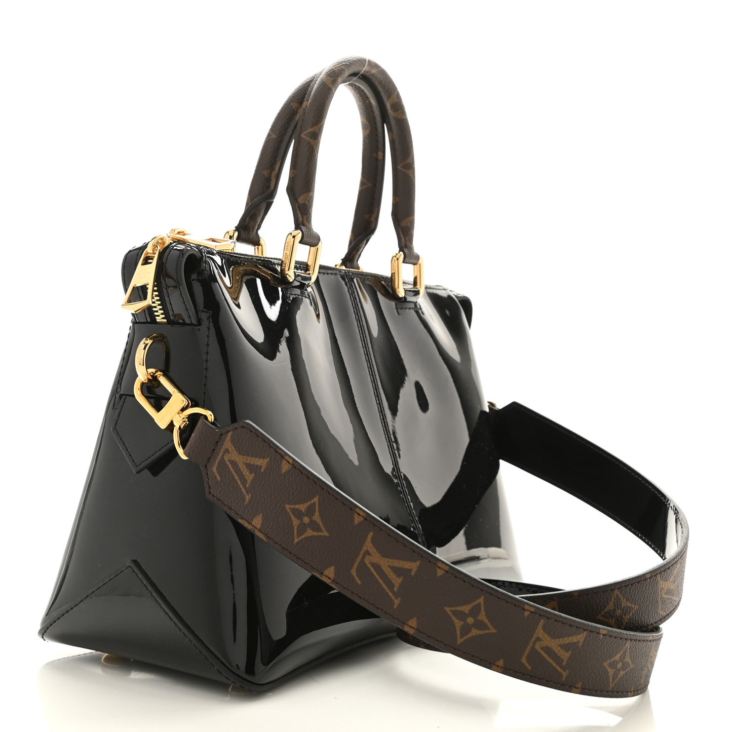 Patent Calfskin Miroir Tote Black