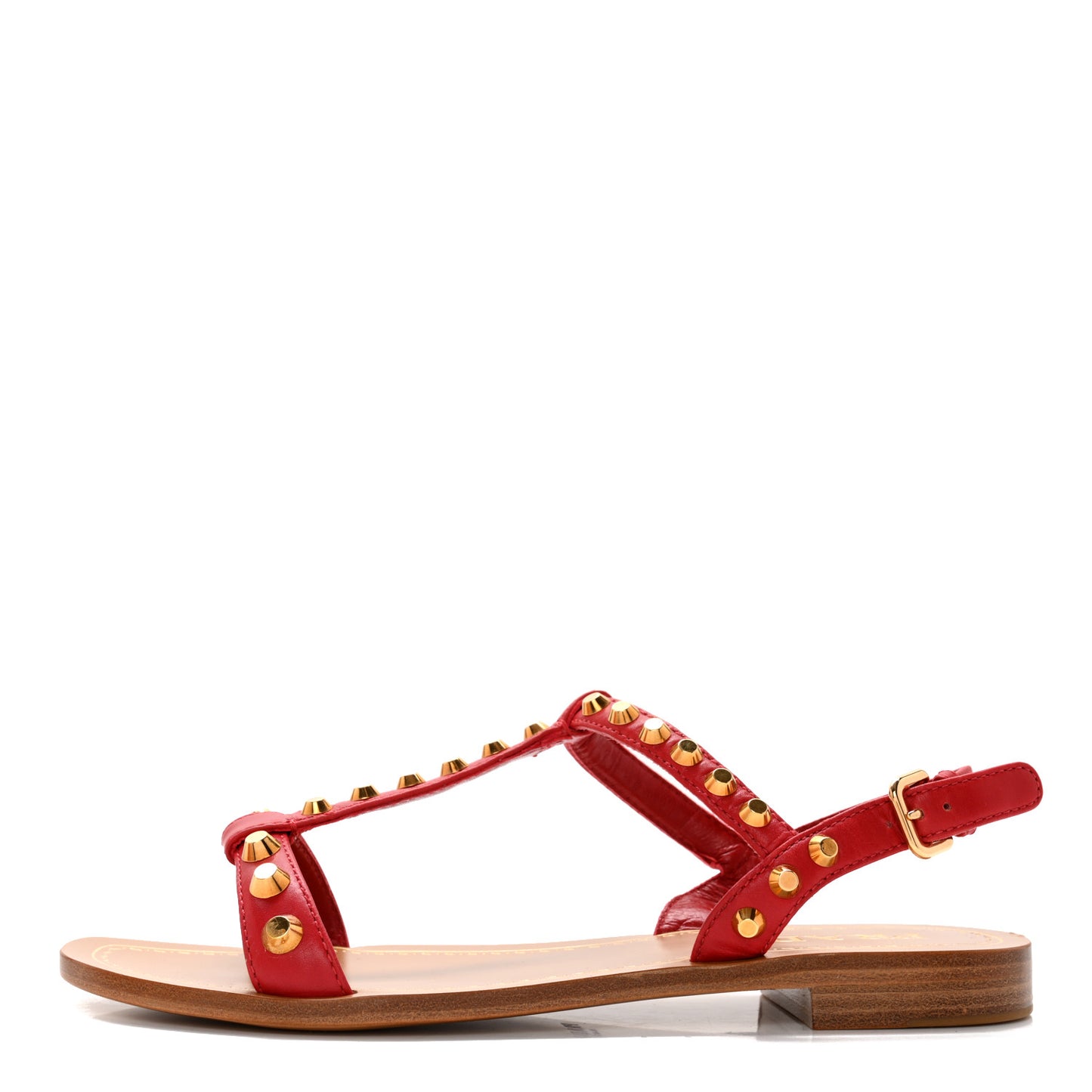 Calfskin Studded Sandals 36 Rosso