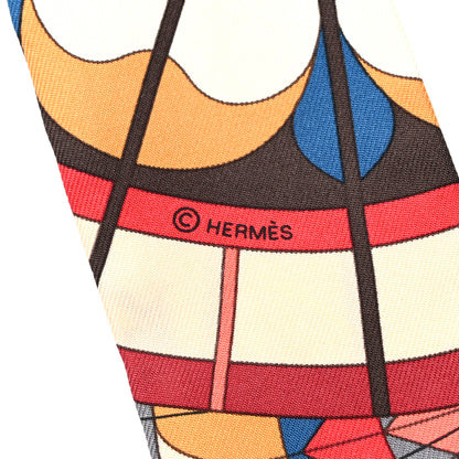 Hermes Silk Rose de Compas Twilly Black Rouge Jaune Pale 3 of 4