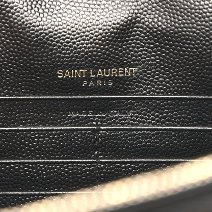 Saint Laurent Grain De Poudre Matelasse Chevron Monogram Envelope Chain Wallet Black 6 of 15