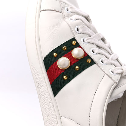 Gucci Calfskin Web Pearl Studded Womens Ace Sneakers 36.5 White 22 of 24