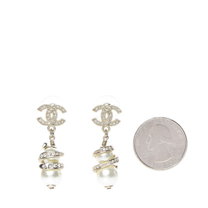 Chanel Crystal Pearl CC Drop Earrings Silver 2 of 5