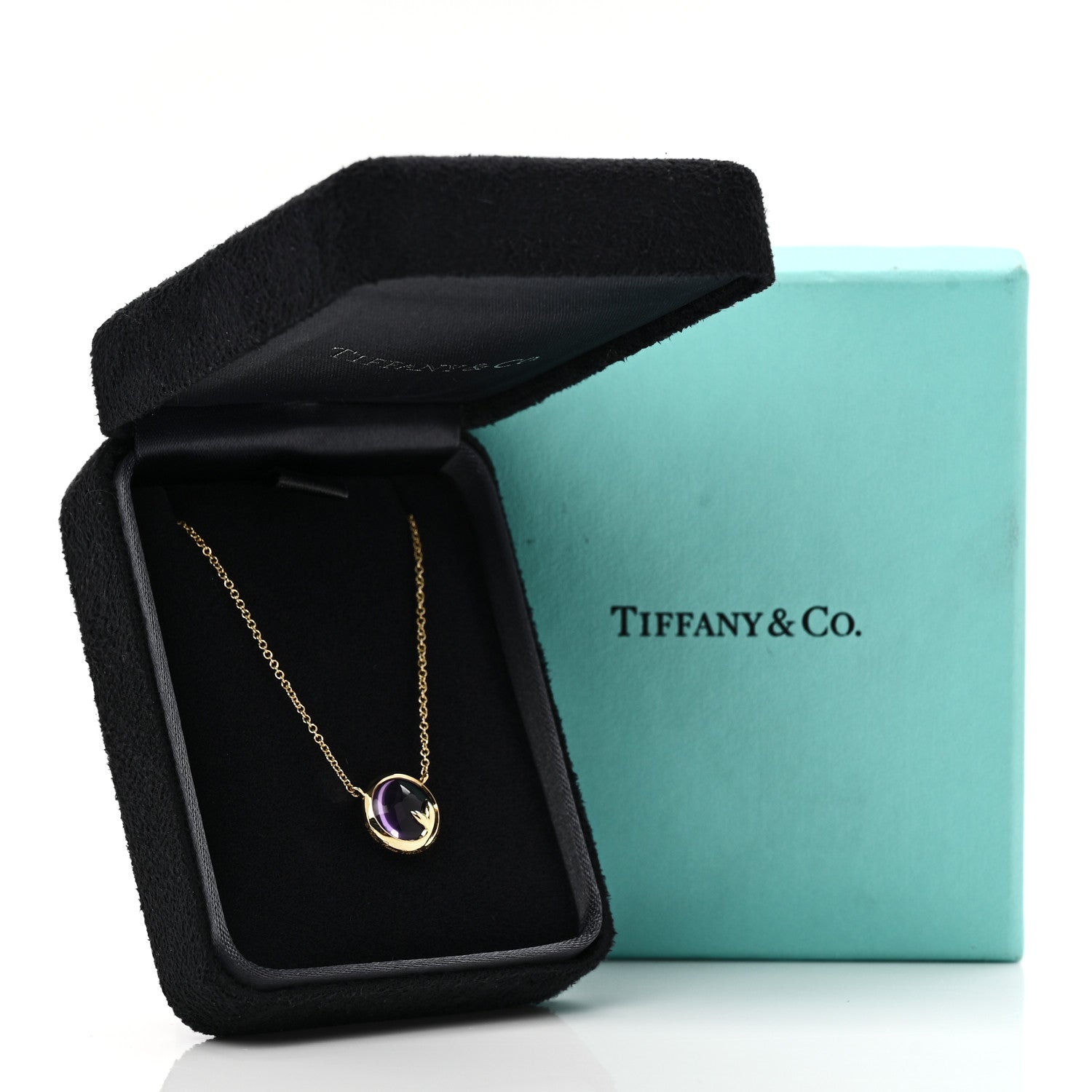 Tiffany 18K Yellow Gold Amethyst Paloma Picasso Olive Leaf Pendant Necklace 6 of 6