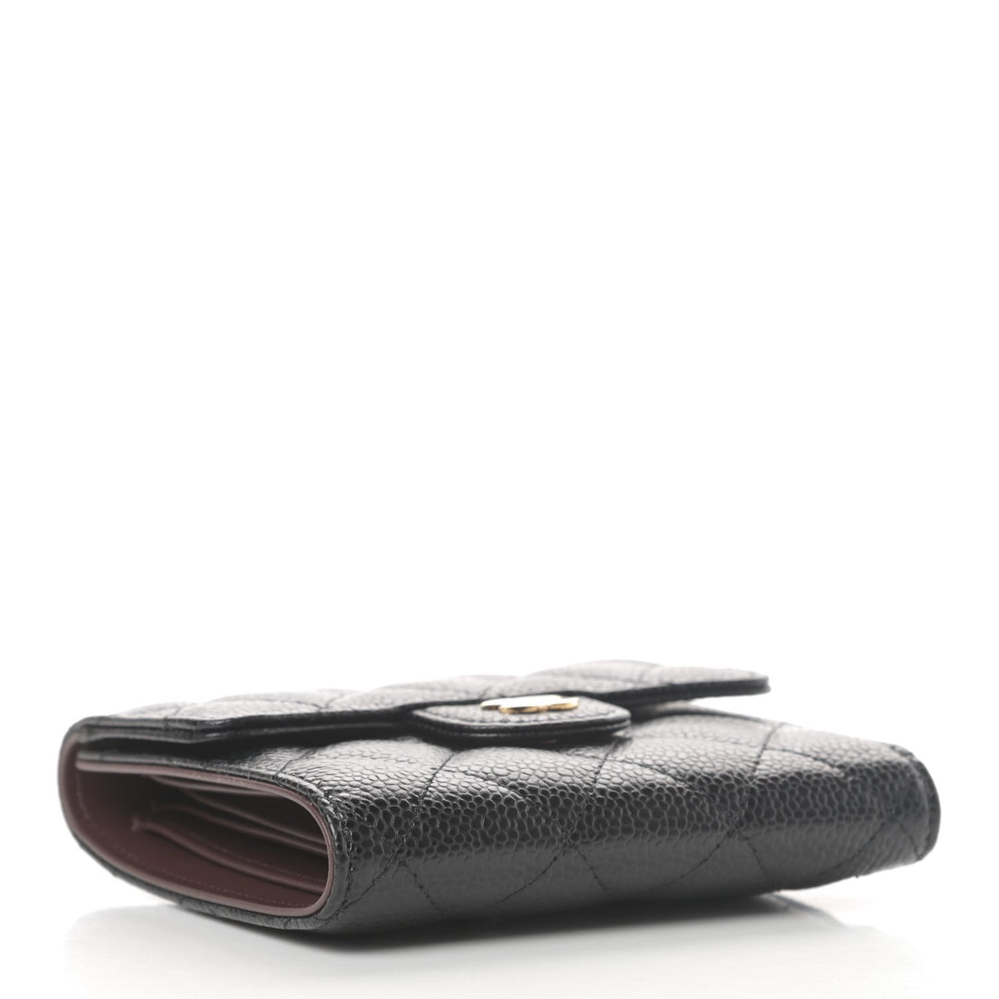 Caviar Quilted Compact Flap Wallet Black