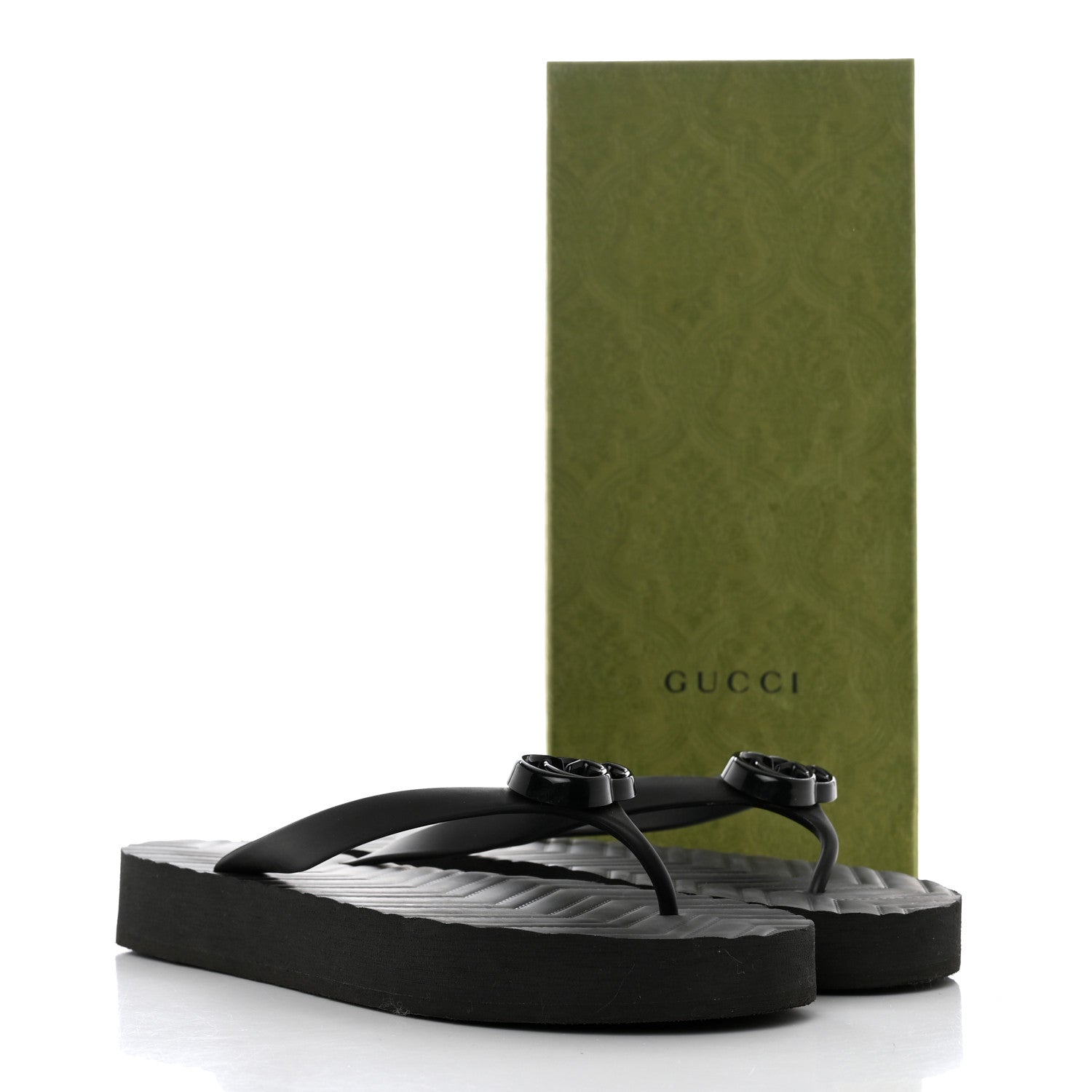 Gucci Rubber Chevron Womens GG Thong Sandals 40 Black 8 of 8