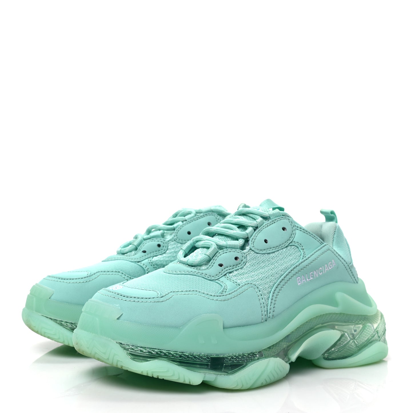 Fabric Mesh Clear Sole Womens Triple S Sneakers 39 Mint