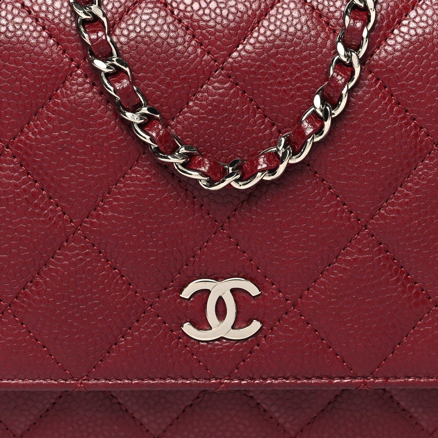 Caviar Quilted Wallet on Chain WOC Burgundy