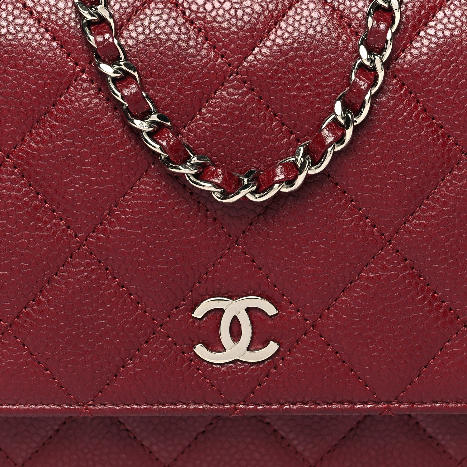 Chanel Caviar Quilted Wallet on Chain WOC Burgundy 9 of 11