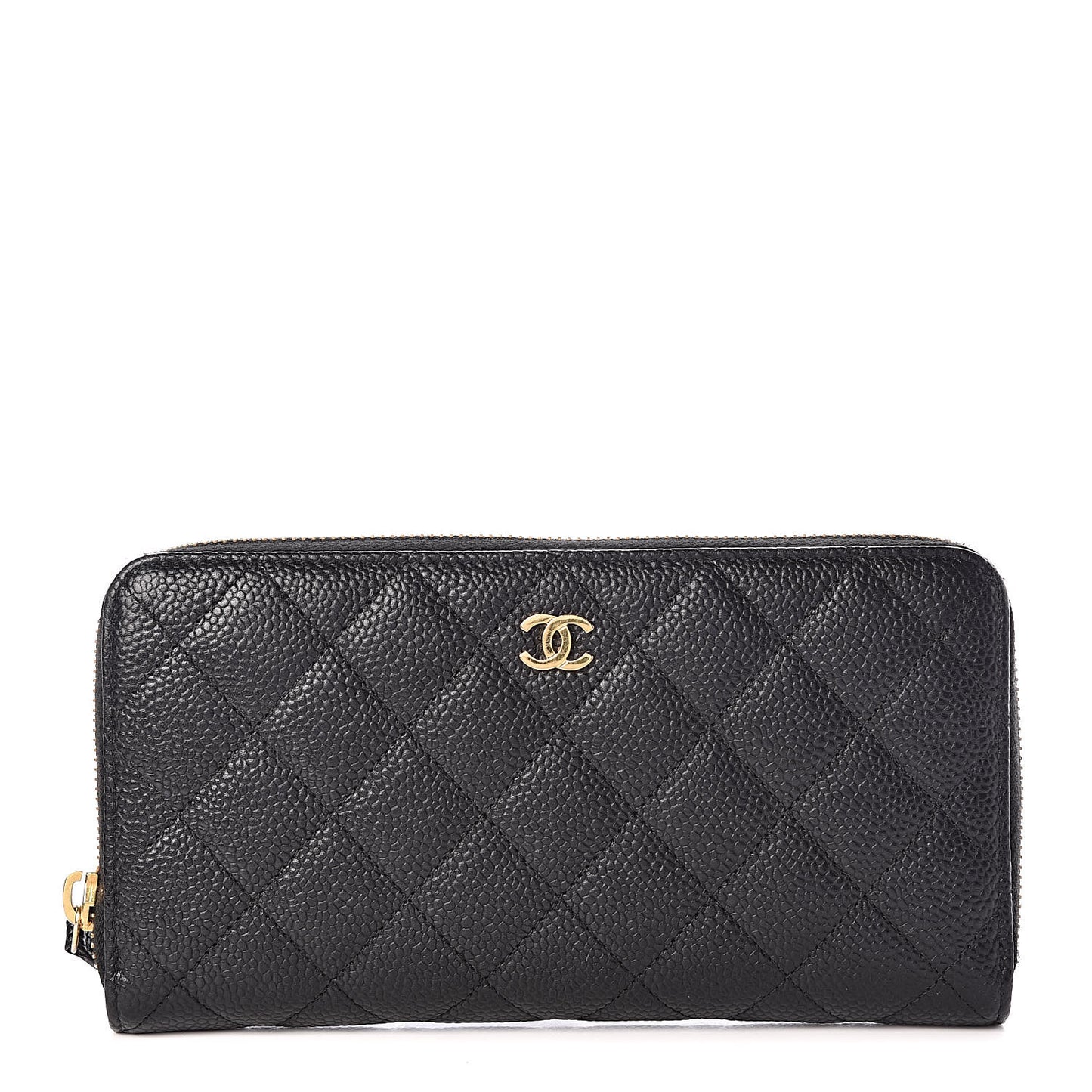 Caviar Quilted Large Gusset Zip Around Wallet Black