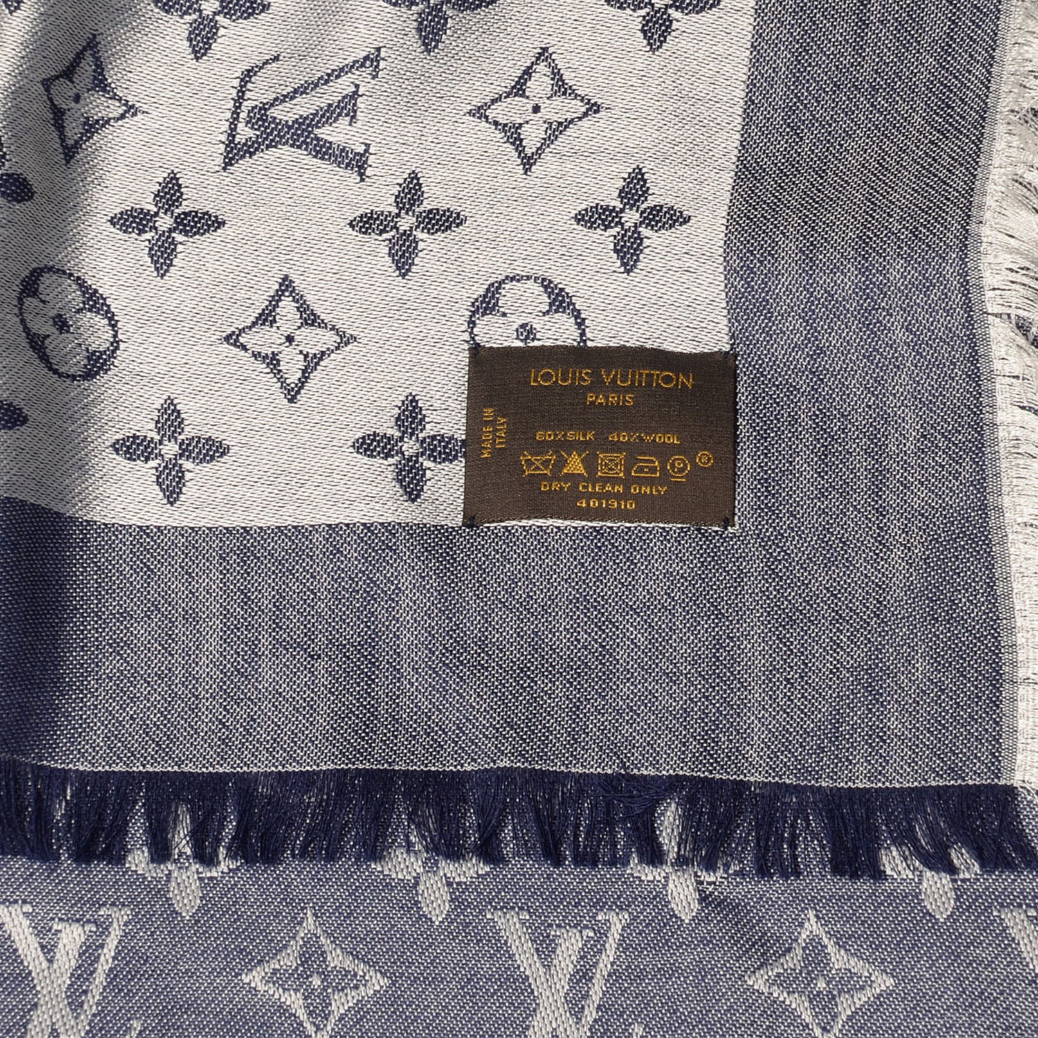 Louis Vuitton Silk Wool Monogram Denim Shawl Blue 5 of 5