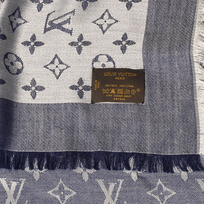 Louis Vuitton Silk Wool Monogram Denim Shawl Blue 5 of 5