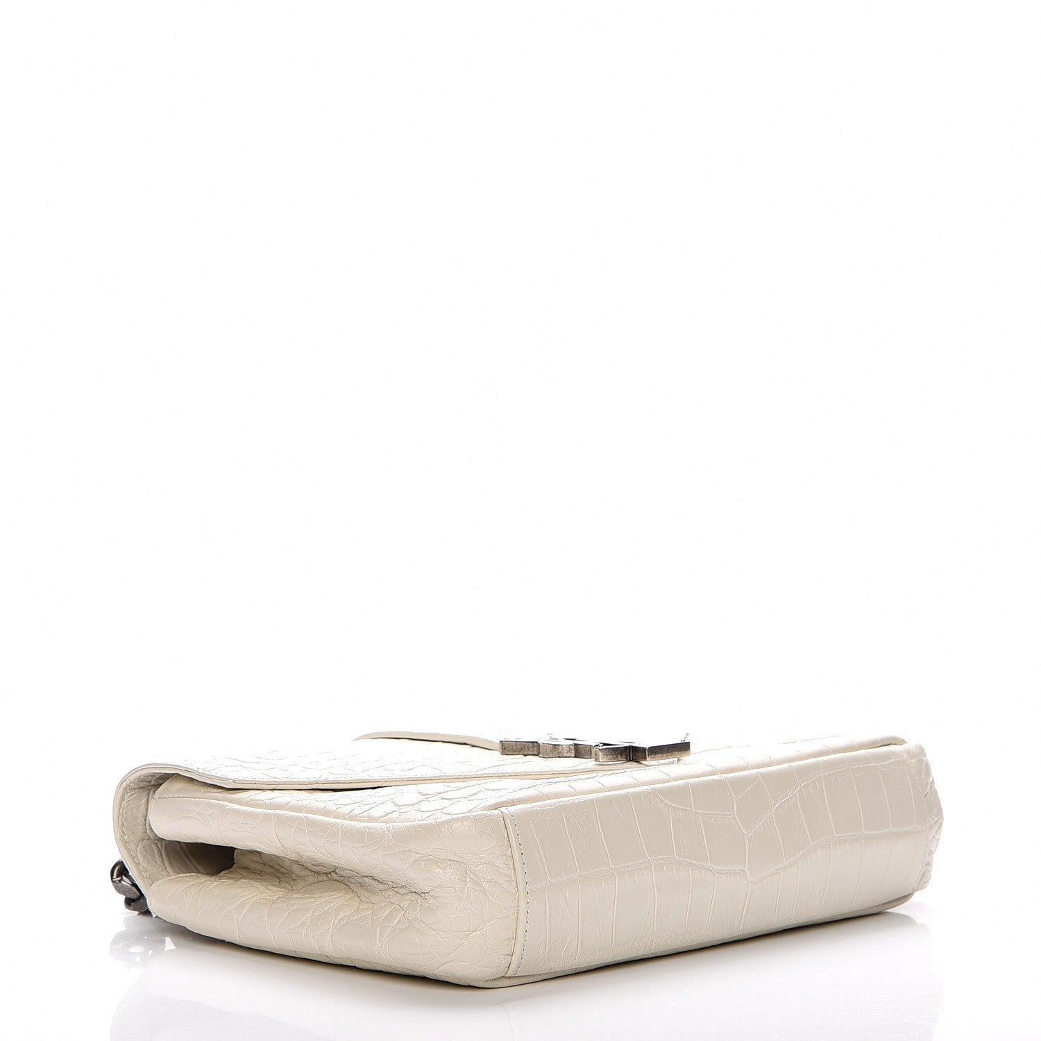Saint Laurent Calfskin Crocodile Embossed Medium College Monogram Satchel Dove White 5 of 8