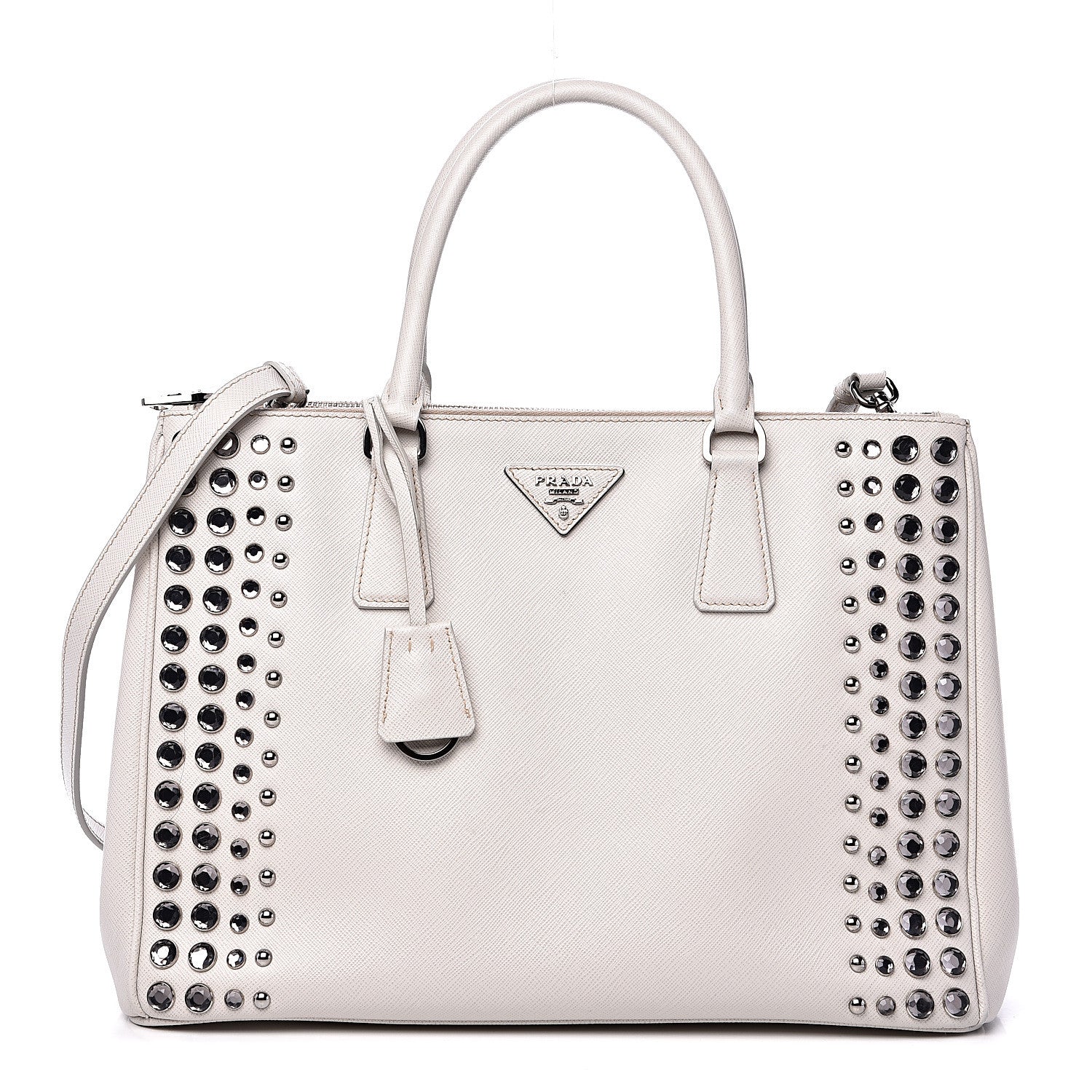 Prada Saffiano Lux Studded Crystal Medium Galleria Double Zip Tote Talco 1 of 14