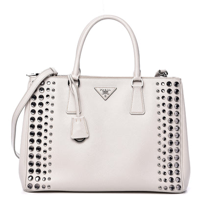 Prada Saffiano Lux Studded Crystal Medium Galleria Double Zip Tote Talco 1 of 14