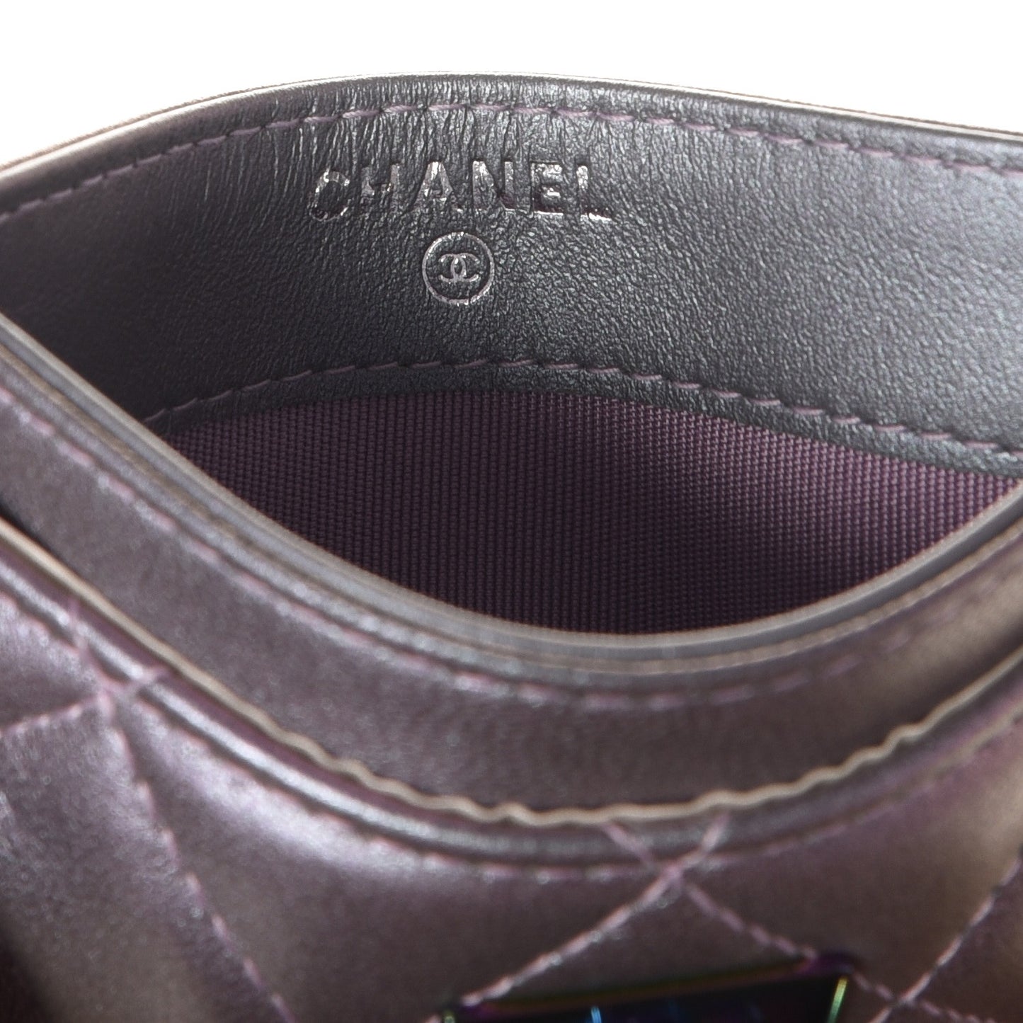 Iridescent Lambskin Quilted Reissue Card Holder Light Purple