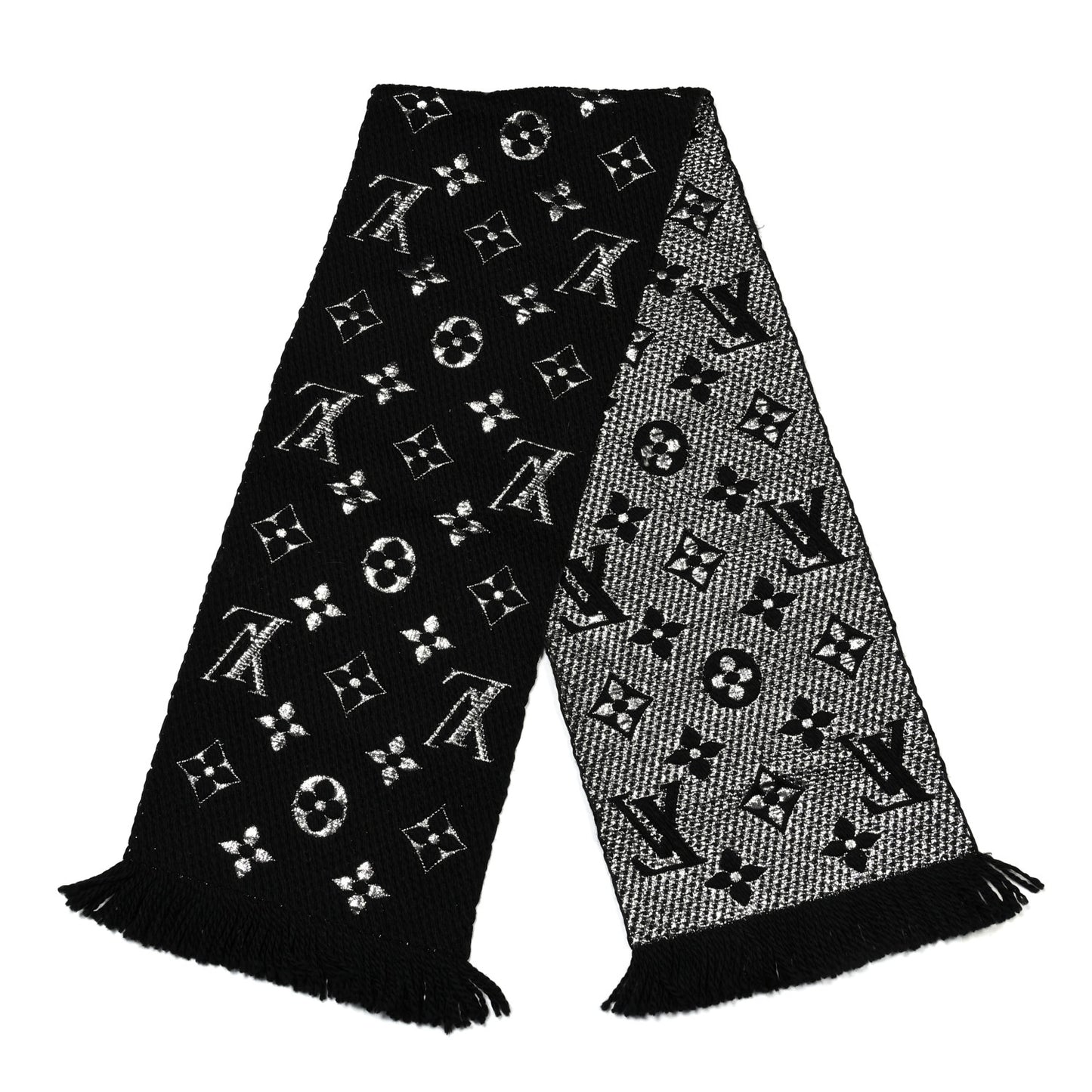 Wool Silk Logomania Shine Scarf Black