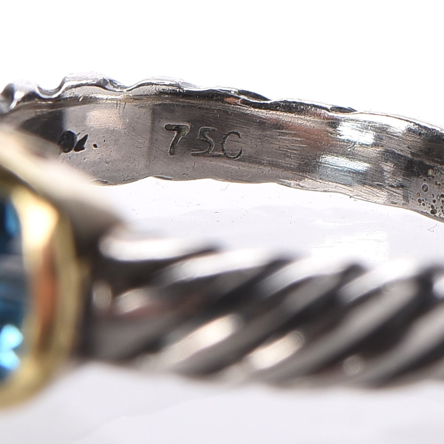 Sterling Silver 18K Yellow Gold Blue Topaz 8mm Noblesse Ring 49 5