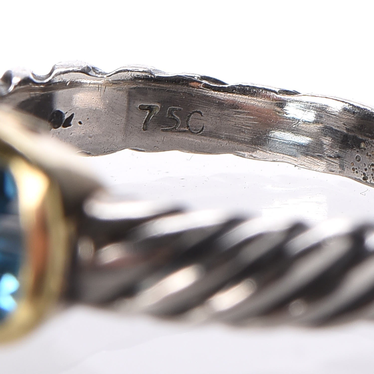 David Yurman Sterling Silver 18K Yellow Gold Blue Topaz 8mm Noblesse Ring 49 5 6 of 7