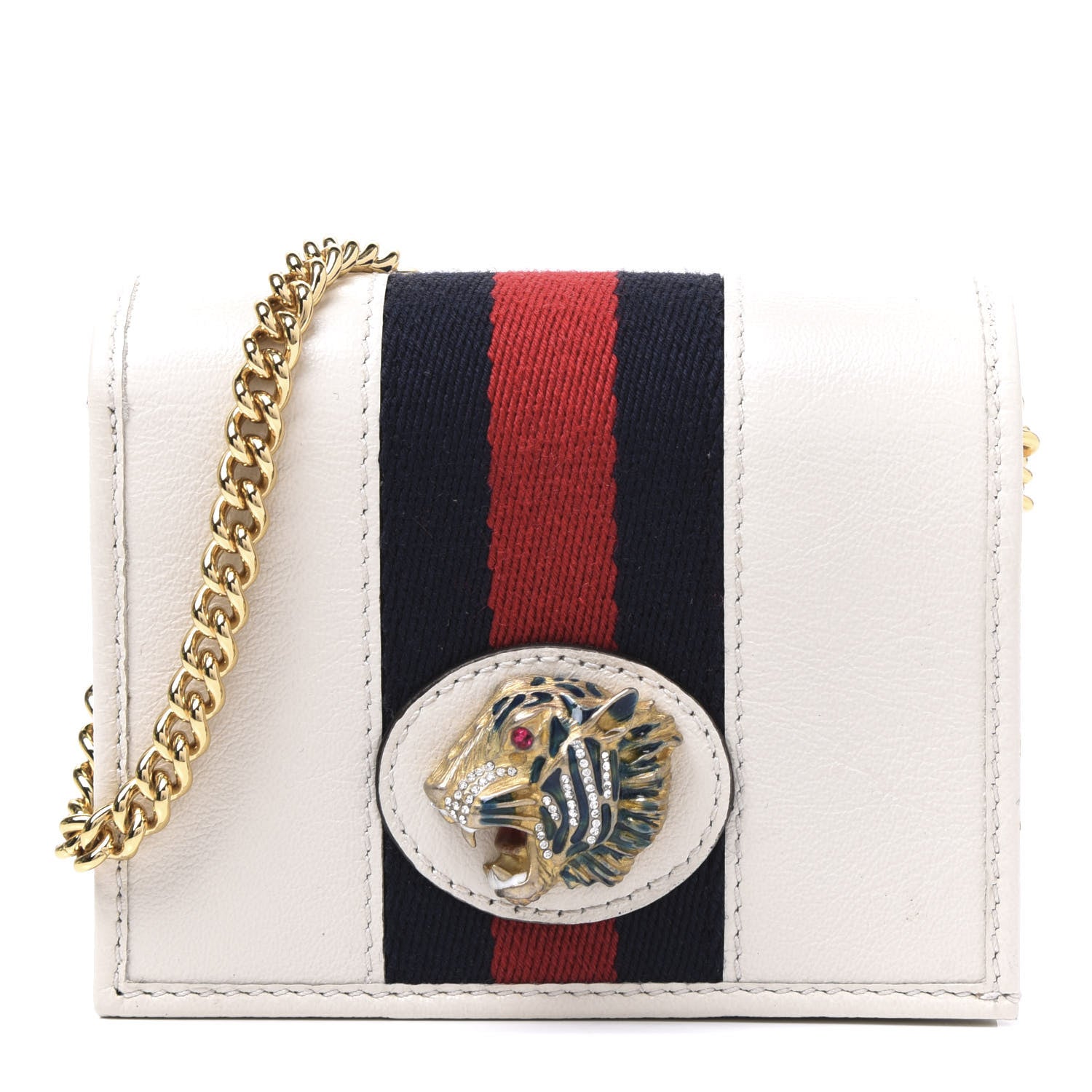 Gucci Calfskin Web Rajah Chain Card Case Wallet White 1 of 9