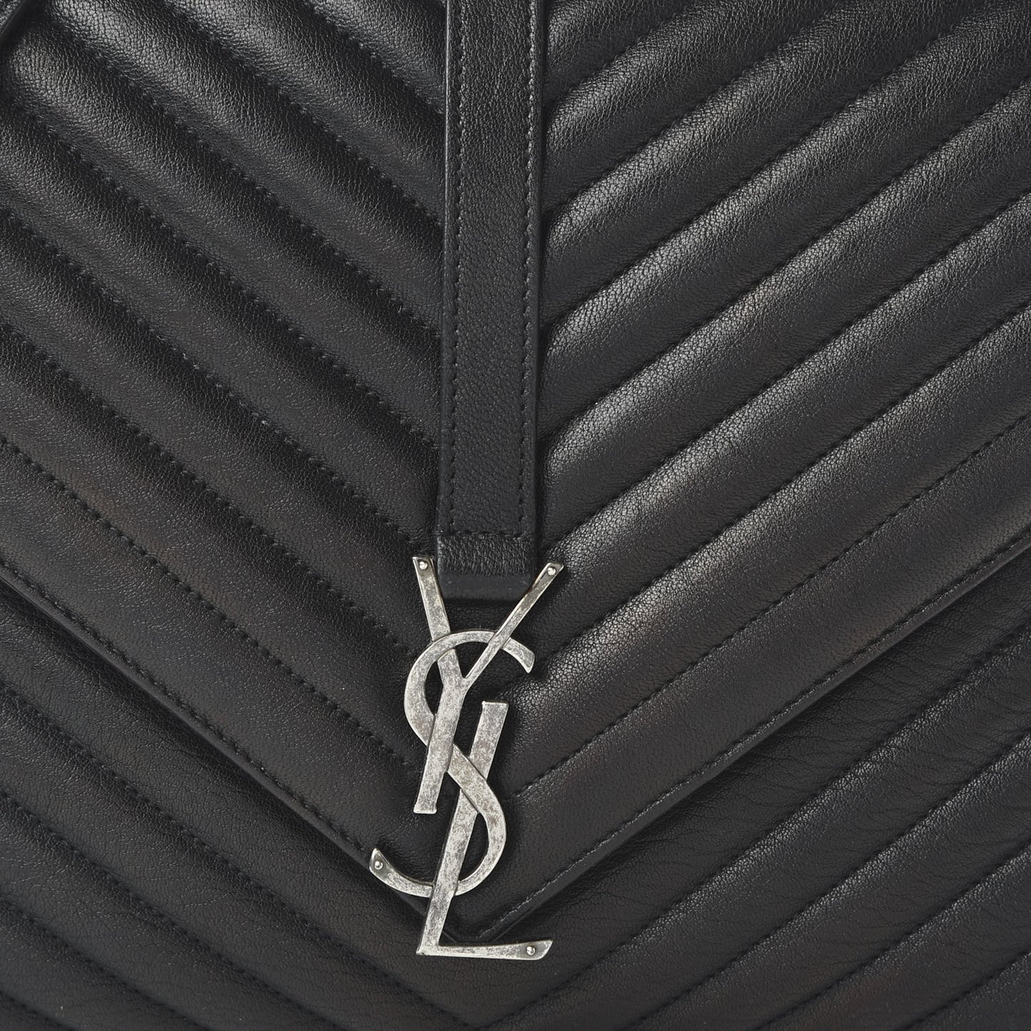Sheepskin Matelasse Chevron Monogram Large College Satchel Black