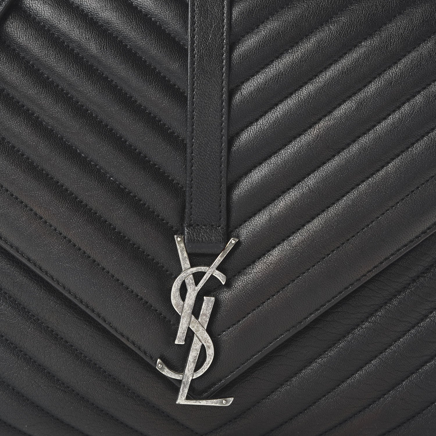 Saint Laurent Sheepskin Matelasse Chevron Monogram Large College Satchel Black 9 of 9