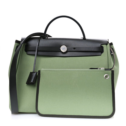 Hermes Military Toile Vache Hunter Herbag Zip Retourne 31 PM Vert Criquet Black 1 of 10