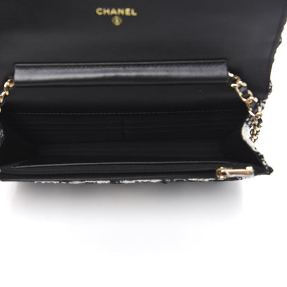 Chanel Tweed Quilted Wallet On Chain WOC Black Ecru White 5 of 11