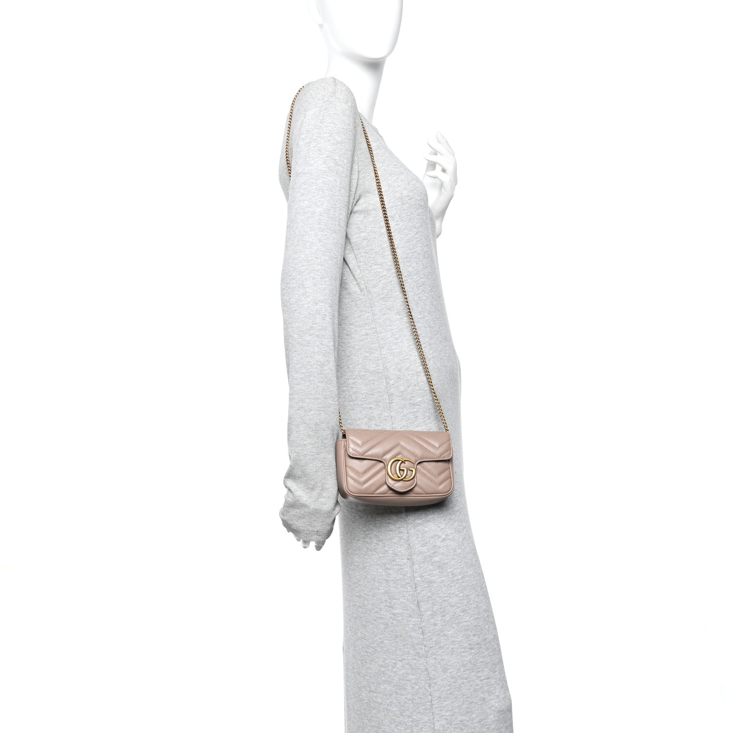 Gucci Calfskin Matelasse Super Mini GG Marmont Shoulder Bag Porcelain Rose 2 of 11