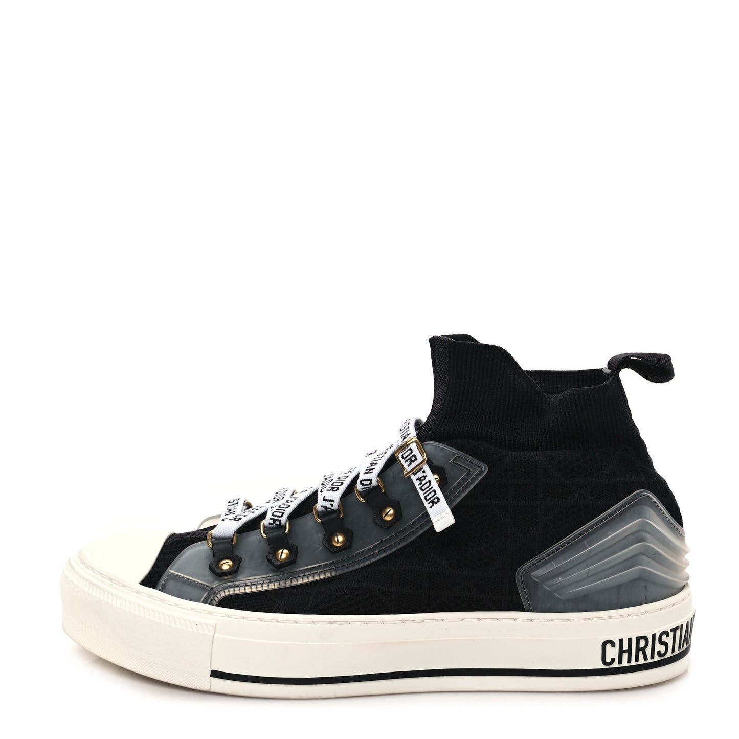 Technical Knit Calfskin Womens Walk'N'Dior High Top Sneakers 38 Black